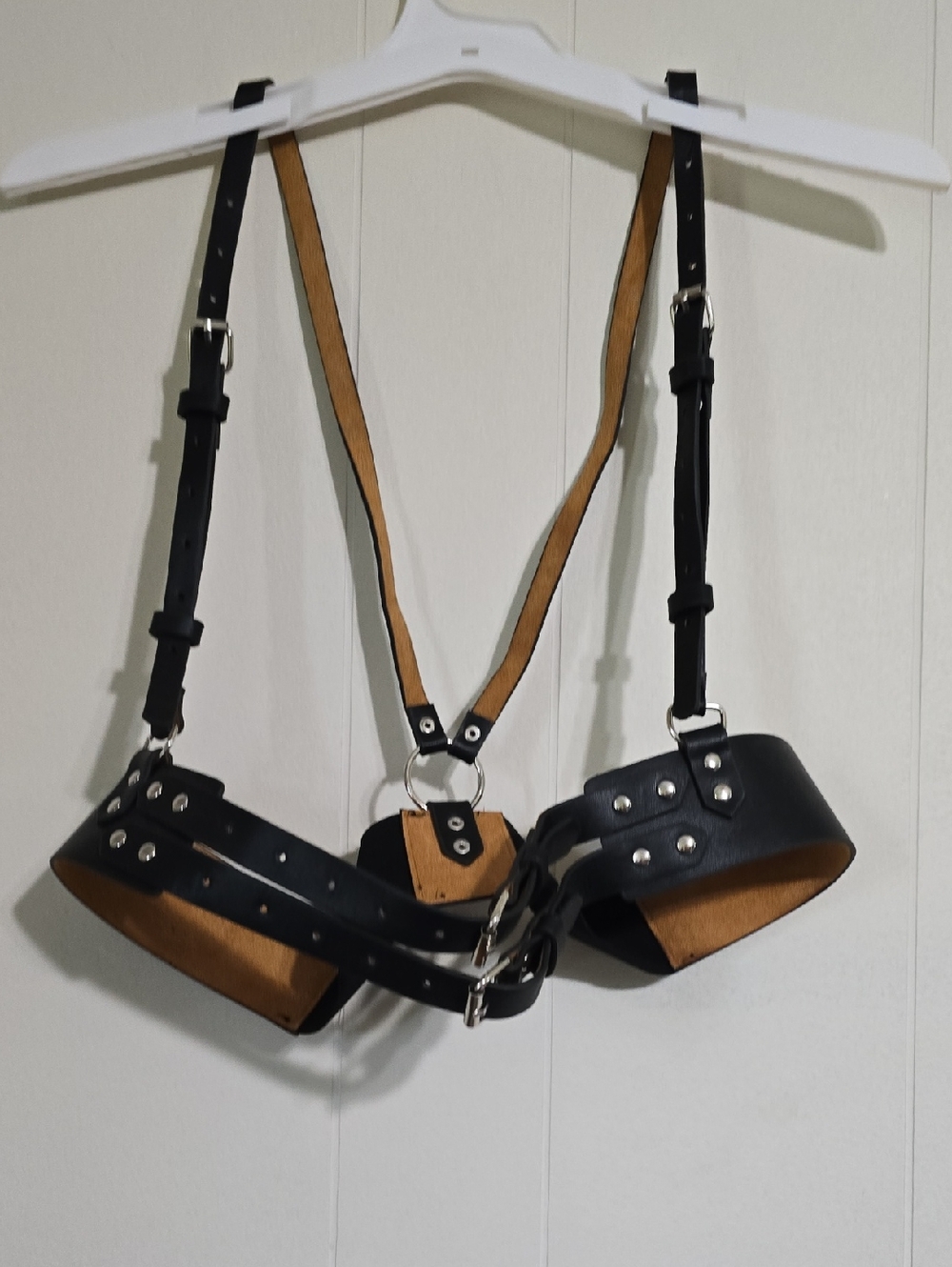 Black Faux Leather Harness with Tan Lining